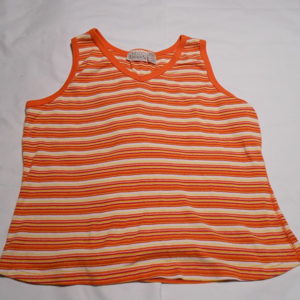 2/$8 Basic Editions Orange Striped Tank Top MED